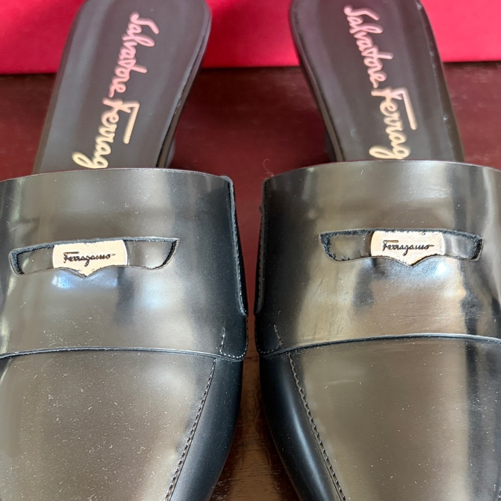 Salvatore Ferragamo Black Patent Leather Mules - Picture 3 of 11